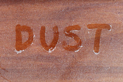 the word dust spelled out on the house dust on a table