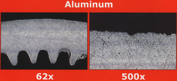 Trane aluminum coil tube wall under magnification