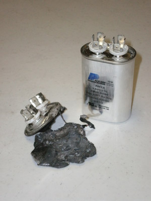 Lightning-damaged air conditioner capacitor