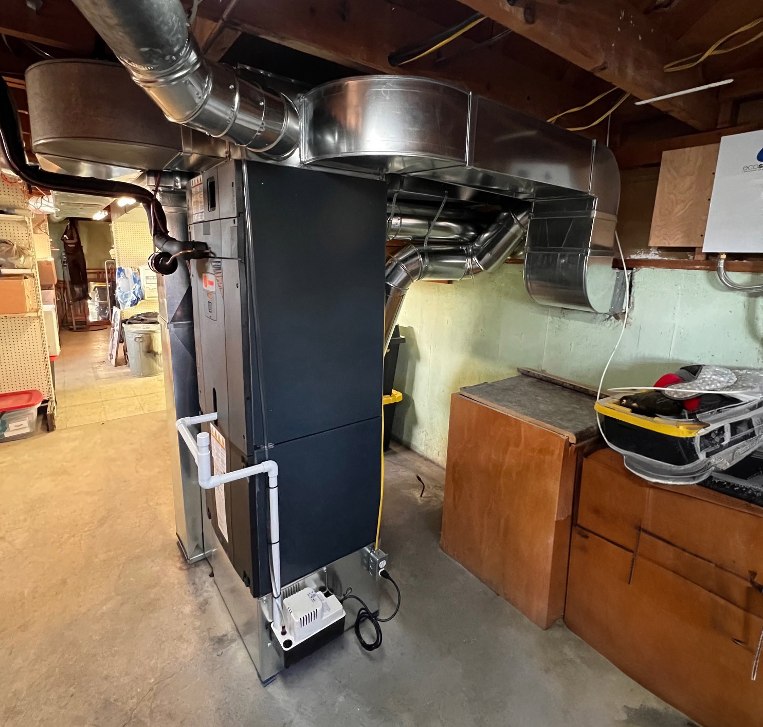 After picture of a new Trane furnace system with newly installed ductwork in Dayton basement