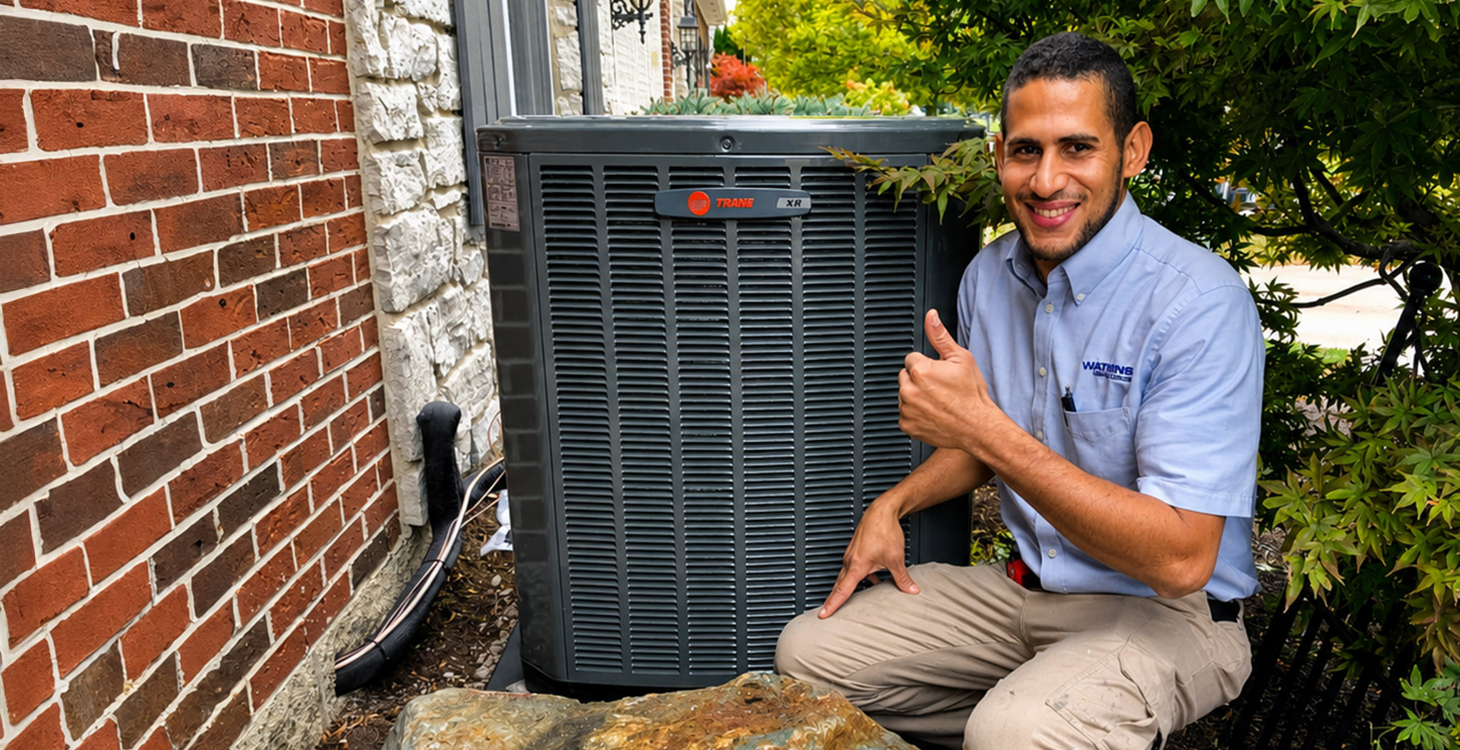 Watkins AC Installer with New Trane Air Conditioner